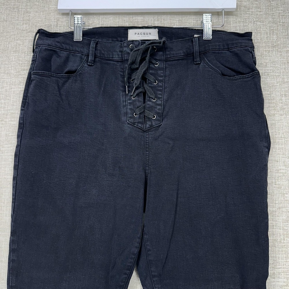 Pacsun Jeans Womens 31 Short Black High Rise Jegging Lace Up Skinny Ankle - Picture 2 of 16
